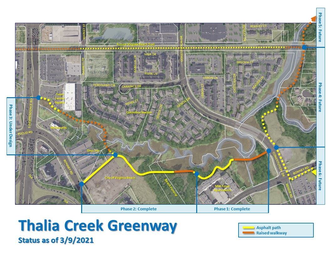 Aerial Photo with map overlay showing the Thalia Creek Greenway